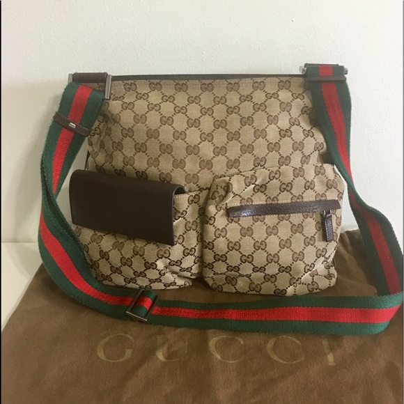 gucci gg canvas messenger bag shoulder crossbody beige brown